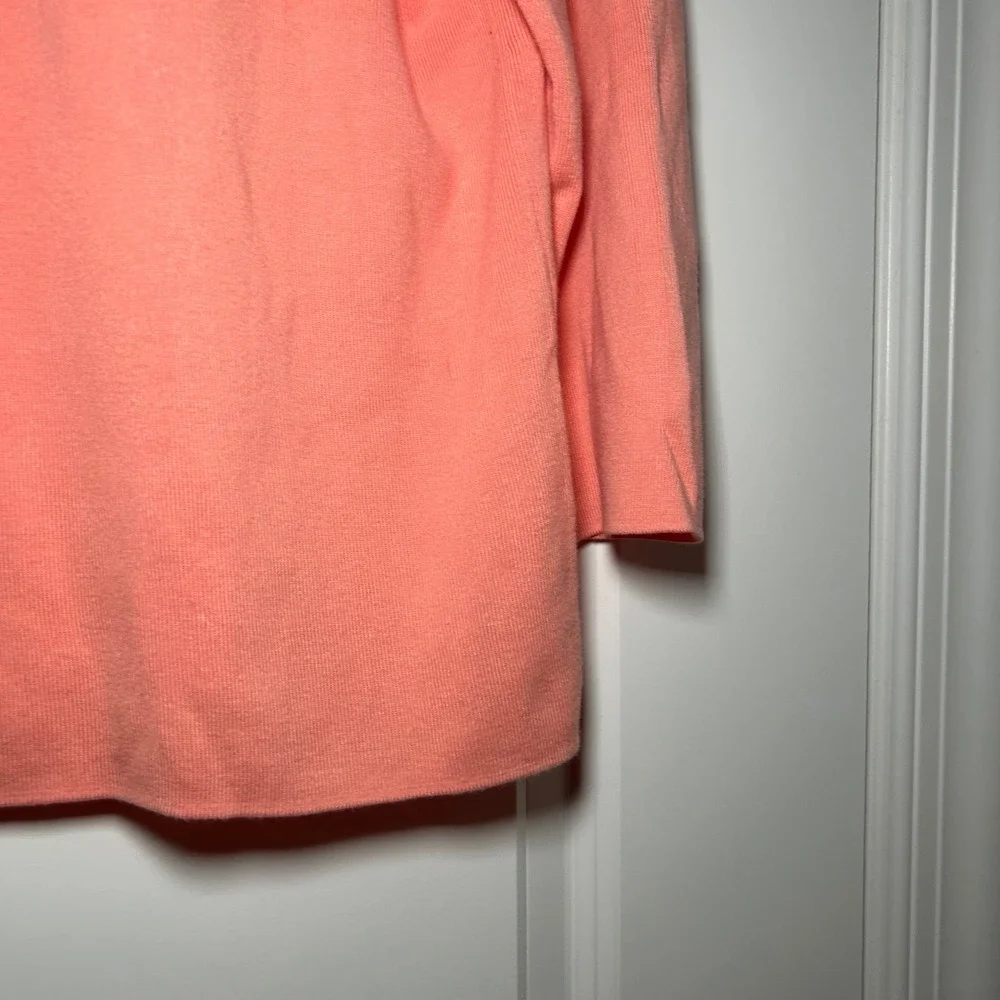 Talbots Womens XL Coral Pink Boat Neck 3/4 Sleeve Button Back Knit Sweater Top